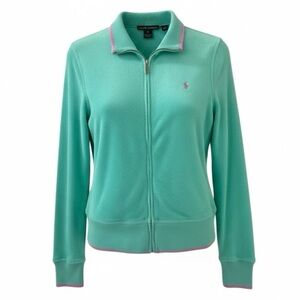Ralph Lauren Black Label Women's Light Aqua Green Zip-Up Terry Jacket